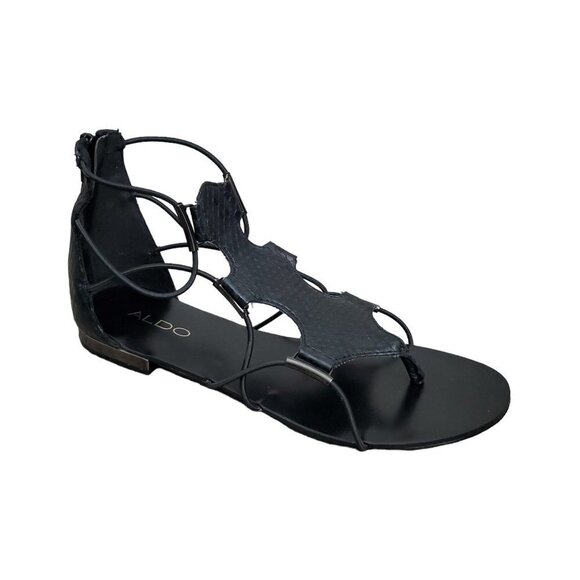 ❤️366 Aldo Zeanna Split Toe Casual Black Gladiator Sandal - Picture 3 of 14